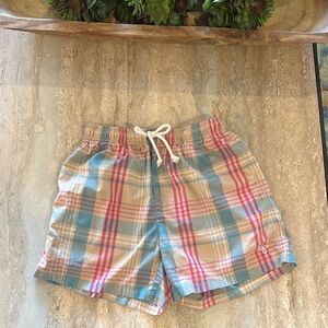TNA Women's Tan pink blue‎ plaid boxer drawstring Shorts small EUC